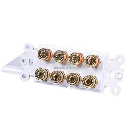 Moonrise Monoprice 103326 Banana Binding Post Two-Piece Inset Coupler Wall Plate for 4 Speakers, White - size: 4 Speaker, style: 2-Piece