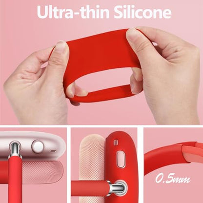 3-in-1 Silicone Case Cover for AirPods Max 2/AirPods Max Headphones, Apple AirPod Max Accessory Protective Cover, Headband/Ear Cups/Ear Pad Covers, Anti-Scratch and Sweatproof (All red) - color: All red