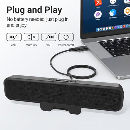 INGA Computer Speakers, USB Plug and Play Desktop Speakers, Wired Computer Soundbar for Gaming/Meetings, Easily Clamps to Monitor, Compatible with PC, MAC, Laptop 10 W - size: Speaker without Mic