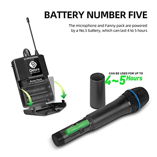 D Debra Audio AU200 Pro UHF 2 Channel Wireless Microphone System with Cordless Handheld Lavalier Headset Mics, Metal Receiver, for Karaoke Church Party (2 Handheld) - style: 2 Handheld