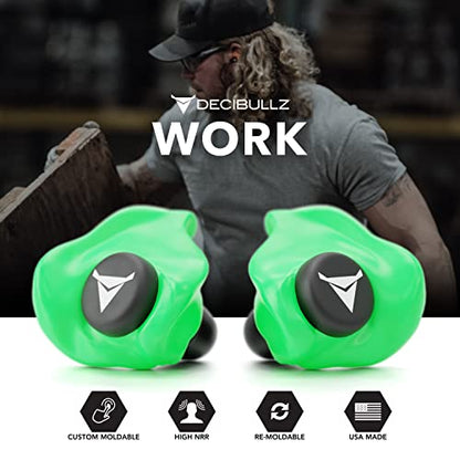 Decibullz - Custom Molded Earplugs, 31dB Highest NRR, Comfortable Hearing Protection for Shooting, Travel, Swimming, Work and Concerts (Green) - color: Green