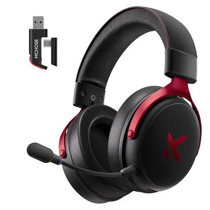MCHOSE V9 PRO Wireless Gaming Headset 7.1 Surround Sound for PS5 PS4 PC SWITCH TOPSPEED Gaming Headphones, Noise Canceling Mic, 250Hr Battery, Low 15ms Latency, Lightweight, BT 5.3 FPS Games Black&Red - color: V9PRO-Black/Red