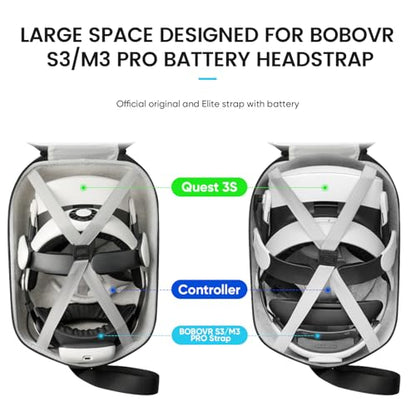 sarlar Hard Carrying Case for Meta Quest 3/3S/Oculus Quest 2/Pimax Dream Air, Large Space for BOBOVR S3 Pro/M3 Pro/Kiwi Design Battery Head Strap All Accessories, Ideal for Travel Home Storage - size: L/For BOBOVR S3 Pro