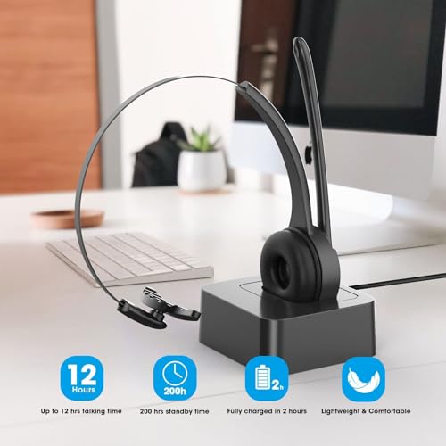 Bluetooth Headset with Microphone, Noise Canceling Wireless On Ear Headphones, Bluetooth Headphones with Mic Charging Base, Phone Headset Mute Button for Laptop, Skype, Call Centers, Office, Trucker - color: Black-03