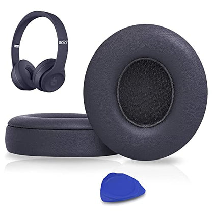 SoloWIT Earpads Cushions Replacement for Beats Solo 2 & Solo 3 Wireless On-Ear Headphones, Solo2 Solo3 Ear Pads with Soft Protein Leather, Added Thickness - Titanium - color: Titanium