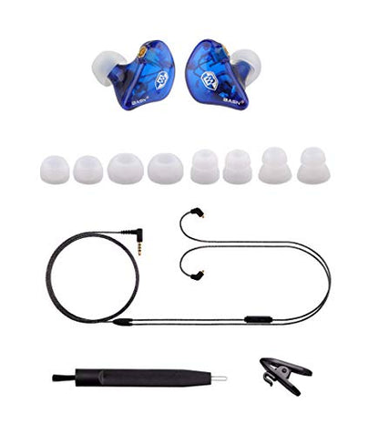 BASN High-Definition in Ear Monitor Headphones for Musicians with Detachable MMCX Earbuds; Dual Dynamic Drivers and Noise-Isolating (Blue) - color: Blue