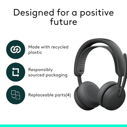 Logitech Zone Wireless 2 ES for Business Headset - Teams - Graphite | Adaptive Hybrid ANC, Bluetooth, USB-C & USB-A, Microsoft Teams Certified, ideal for Business, Noise-Canceling - color: Graphite, style: Wireless 2 ES