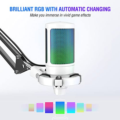 FIFINE Streaming Gaming USB Microphone Kit and PC Gaming Headset with 7.1 Surround Sound,Condenser RGB Mic,Plug and Play,Computer RGB Over-Ear Headphones for PS4/PS5,for Streaming/Game Voice(A6TW+H6P)