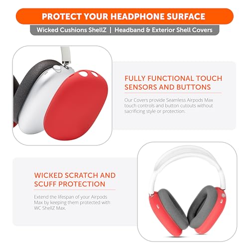 WC ShellZ Max - Protective Shell Covers for AirPods Max 1 & 2 | Made by Wicked Cushions | Made with Premium Silicone | Red - color: Red