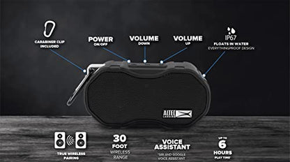 Altec Lansing - Portable Bluetooth Speaker, Waterproof IP67 - color: Black