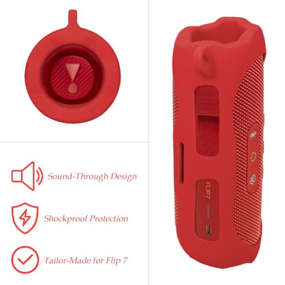Silicone Cover Sleeve Compatible with JBL Flip 7 - Portable Waterproof and Drop-Proof Speaker, Customized Design Cover Portable Protection Solution, Best Matching in Shape and Color (Red) - color: Red