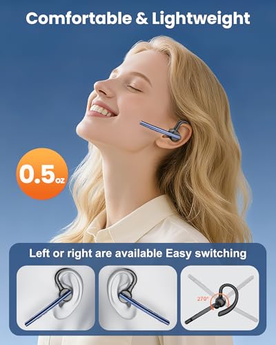 New Bee Bluetooth Headset V5.1 72H Talk Time Dual Mic with Mute Button for Business, Wireless Hand-Free Bluetooth Earpiece with 500mAh Charging Case for Cell Phone Calls Trucker Driver Laptop - color: Blue, style: M54