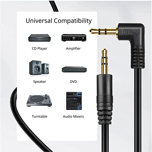TNP 3.5mm Right Angle Audio Cable, 6 Feet Male-to-Male Aux Headphone Cord | 90 Degree Trs Aux Cable with Gold-Plated Connectors for Car Stereos, Speakers, Phones, Tablets, Computers and Headphones - size: 6 Feet