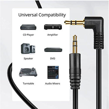 TNP 3.5mm Right Angle Audio Cable, 3FT Male-to-Male Aux Headphone Cord | 90 Degree Trs Aux Cable with Gold-Plated Connectors for Car Stereos, Speakers, Phones, Tablets, Computers and Headphones - size: 3 Feet