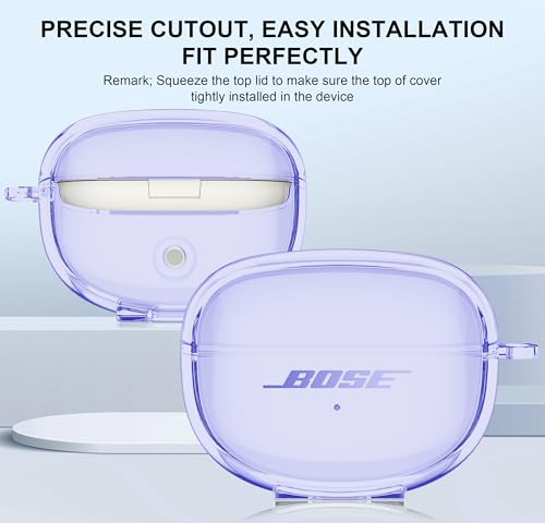 Aircawin for Bose Ultra Open Earbuds Case Clear 2024,Full Protective Shockproof Soft Transparent TPU Cover for Bose Open Ear Wireless Earbud Headphone Accessories with Carabiner& Cleaning Pen-Purple - color: Clear Purple