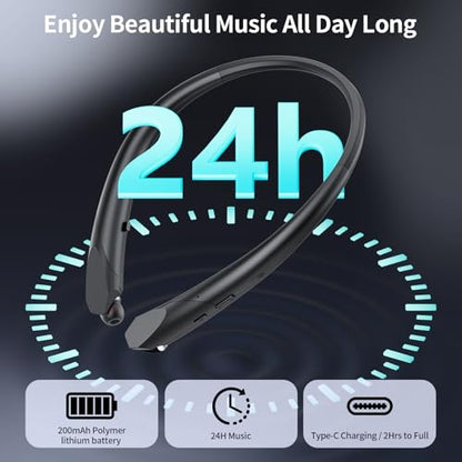 Neckband Bluetooth Headphones Retractable, Wireless Headset with Mic, IPX5 Sweatproof Earphones, 22H Playtime & Dual Connectivity for Sports Running Workouts (Black) - color: BLACK