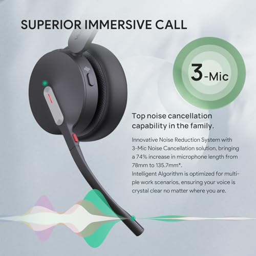 Yealink BH70 UC Wireless Bluetooth Headset with AI Microphone Flip-to-Mute | Teams Certified & Cisco Zoom Google 100+ UC Compatible, for Open Office/ WFH/ Call Center, 35h Talk Battery, USB dongle C/A - color: Black (UC), style: Dual (USB-C to A)