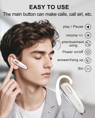 Bluetooth Headset V5.1, Wireless Hands-Free Earpiece with Noise Cancellation, Built-in Microphone for iPhone Android Business Calls - White - color: White, style: Single Bluetooth headset