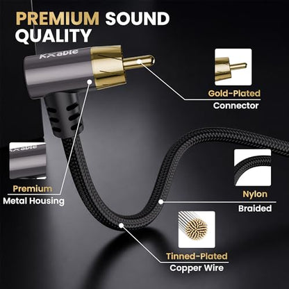 90 Degree RCA Subwoofer Coaxial Audio Cable 100FT, Dual Shielded Digital Analogue RCA Cord, Dual Right Angle Gold-Plated Connectors, Braided, for HDTV, Subwoofer, Hi-Fi System, Amplifier, Home Theater - size: 100FT, style: 90 Degree to 90 Degree