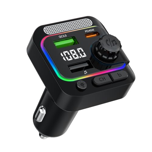 63W FM Transmitter Bluetooth Car Adapter, Wireless FM Bluetooth Transmitter | [PD 45W & QC3.0] Fast Charge, Deep Bass Player, Hands-Free Calling, Black - color: Black