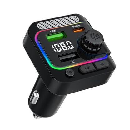 63W FM Transmitter Bluetooth Car Adapter, Wireless FM Bluetooth Transmitter | [PD 45W & QC3.0] Fast Charge, Deep Bass Player, Hands-Free Calling, Black - color: Black