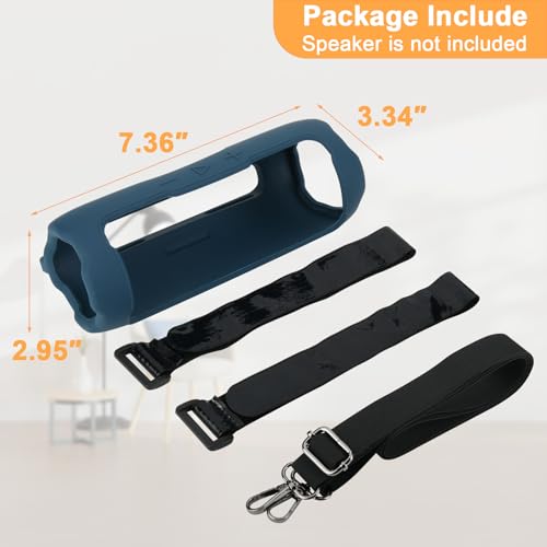 Silicone Case Compatible with JBL Flip 7 Speaker, Shockproof Protective Cover Soft Skin Silicone Cover with Shoulder Strap and Hook and Loop Straps for Bike Golf Cart Rail Mounting (Dark Blue) - color: Dark Blue