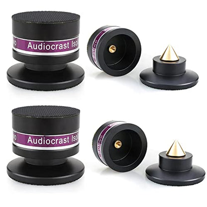 Tertullus 4 Pcs Aluminum Speaker Spike+Speaker Isolation Feet Top Pad Turntable Isolation Feet for Amplifier Turntable Player Subwoofer Black - color: Black