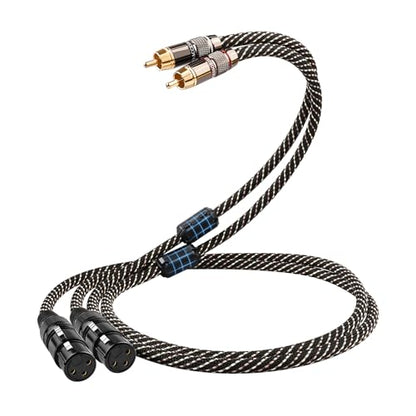 Audiophile HiFi RCA to XLR Cable 3.28ft 2-Pack RCA Male to XLR Female | 4N OFC Core, 24K Gold-Plated Plugs, Nylon Braid, Ferrite Cores, Double Shielded Audio Cable for Amplifiers/Mixers/Microphones - size: 3.28ft/1m