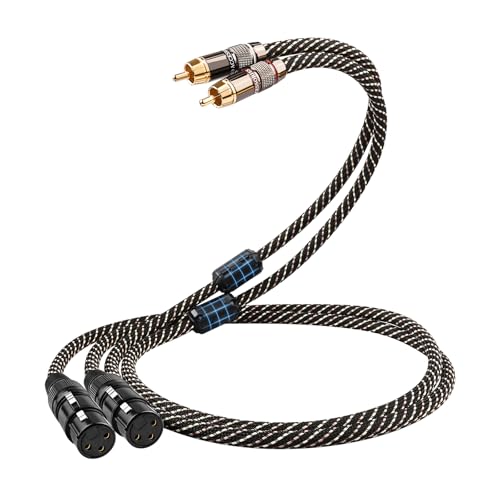 Audiophile HiFi RCA to XLR Cable 6.56ft 2-Pack RCA Male to XLR Female | 4N OFC Core, 24K Gold-Plated Plugs, Nylon Braid, Ferrite Cores, Double Shielded Audio Cable for Amplifiers/Mixers/Microphones - size: 6.56ft/2m