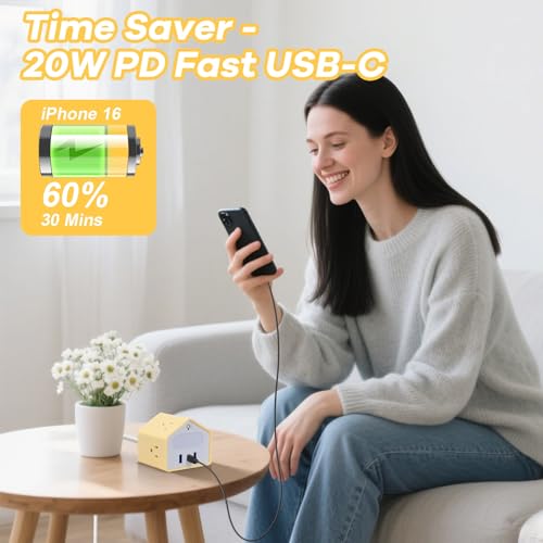 Power Strip with Night Light, 20W USB C Desk Charging Station, Yolk-Yellow | 4 Outlets 3 USB Ports, Overload Protection, Desk Nightstand Couch Makeup, Electronic Accessories - color: Yolk-Yellow