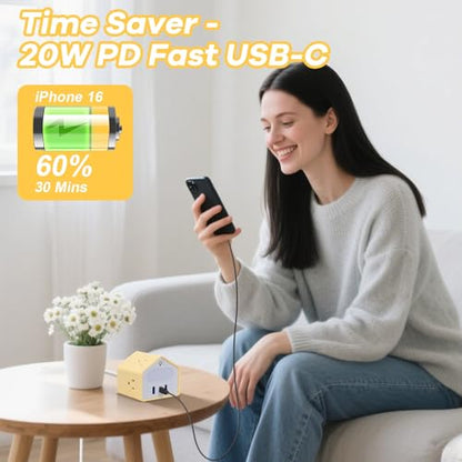 Power Strip with Night Light, 20W USB C Desk Charging Station, Yolk-Yellow | 4 Outlets 3 USB Ports, Overload Protection, Desk Nightstand Couch Makeup, Electronic Accessories - color: Yolk-Yellow