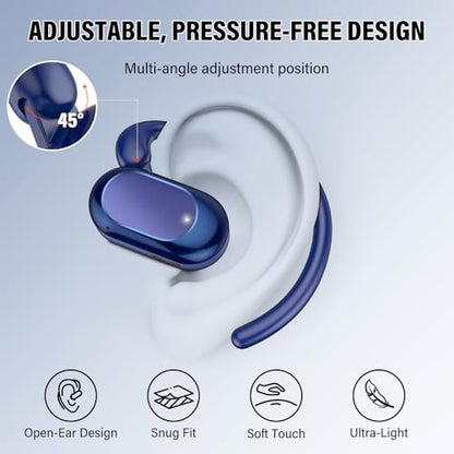 Open Ear Headphones, NEW Over Ear Earbuds with 4 ENC Noise-Canceling Mic | Ultra-Comfort Bone Conduction Earbuds, BT5.4, HD Stereo, IPX7 Waterproof, Ergonomic Earhooks,36H Sports Ear Buds for Running - color: Blue