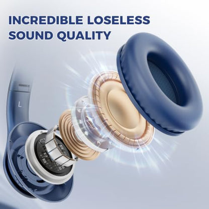 Uliptz Bluetooth Headphones Over Ear, Wireless HiFi Stereo Foldable Headset | 65H Playtime, Bluetooth 6.0, 6 EQ Modes, Built-in Mic, Deep Bass Stereo, Lightweight Design for Home, Office, Travel & PC - color: Blue