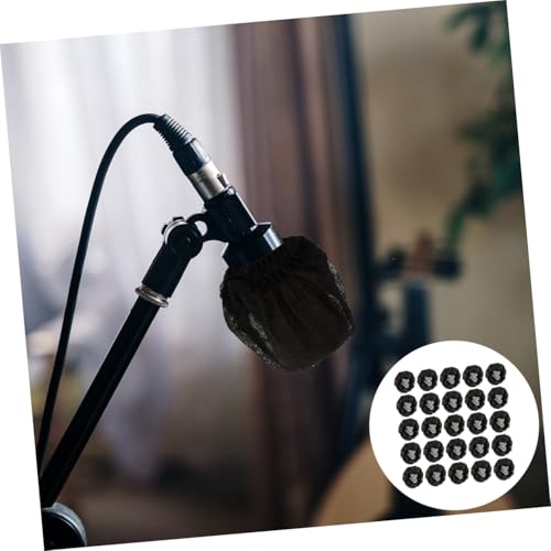 200pcs Disposable Microphone Dust Covers Breathable Non-woven Elastic Fit for Plosive Reduction Black Mic Protectors for Professional Use