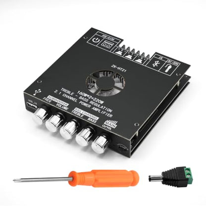 ZK-HT21 Bluetooth Amplifier Board, 160W×2+220W 2.1 Channel Subwoofer Audio Amplifier DC 15-36V Hi-Fi Bluetooth Module TDA7498E Chips BT/USB/AUX Input - size: Large