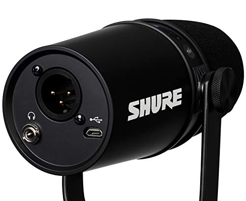 Shure MV7 USB Podcast Microphone for Podcasting, Recording, Live Streaming & Gaming, Built-in Headphone Output, All Metal USB/XLR Dynamic Mic, Voice-Isolating Technology, TeamSpeak Certified - Black | Live Streaming and Gaming, Built In Headphone Output,