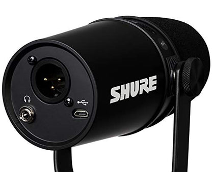 Shure MV7 USB Podcast Microphone for Podcasting, Recording, Live Streaming & Gaming, Built-in Headphone Output, All Metal USB/XLR Dynamic Mic, Voice-Isolating Technology, TeamSpeak Certified - Black | Live Streaming and Gaming, Built In Headphone Output,