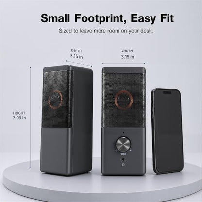 ROSON Computer Speaker, Compact Size Speaker with Headphone Jack, Volume Control, Stereo 2.0 USB Powered 3.5mm Aux Multimedia Speakers for Laptop/Desktop/Tablets/Phone