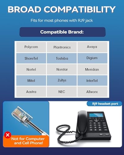 Wantek Office Phone Headset RJ9 with Noise Cancelling Microphone and Quick Disconnect Telephone Headset Compatible with Polycom Aastra Shoretel Avaya Mitel Toshiba Grandstream Can Center Phones