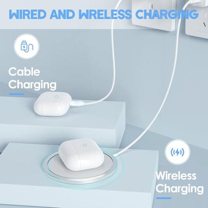 Wireless Charging Case for AirPods 4 Gen USB-C Port with Bluetooth Button，Charger Cases for Airpod 4rd gen Replacement, Support Blue-Tooth Pairing & Sync Button,White (Earbuds Not Included)