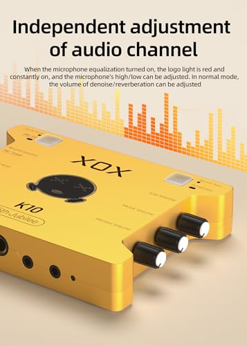 XOX K10 set live streaming audio interface,live sound card,audio mixer with wired microphone,monitor earphone and metal desktop microphone stand. (K10 S1 SET)