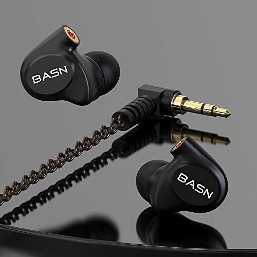 BASN Metalen 4 Drivers in-Ear Monitor Headphones, Wired Earbuds, Matt Black | 2BA+2DD Musicians Noise Isolating IEMs with Deep Bass, Two Detachable MMCX Cables with Case for Singers,Drummers,Bassists - color: Matte Black