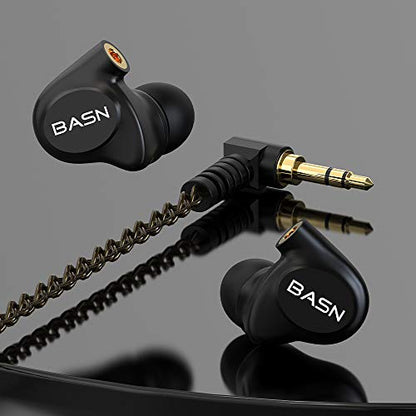 BASN Metalen 4 Drivers in-Ear Monitor Headphones, Wired Earbuds, Matt Black | 2BA+2DD Musicians Noise Isolating IEMs with Deep Bass, Two Detachable MMCX Cables with Case for Singers,Drummers,Bassists - color: Matte Black