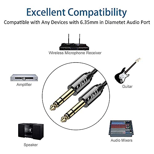 J&D 1/4 inch TRS Cable, Gold Plated Heavy Duty Copper Shell TRS 6.35mm Male to Male Balanced Stereo Audio Adapter, Quarter inch Guitar Interconnect Cable for Studio Monitors, Bass, Keyboard, 3 Feet - size: 3 Feet