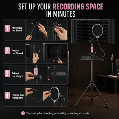 6-Panel Microphone Isolation Shield with Adjustable Stand