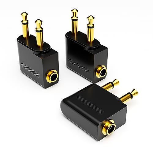 Eanetf Airplane Headphone Adapter 3-Pack Dual 3.5mm Gold Plated | Dual 3.5mm airplane headphone adapter, 3 pack, Gold plated, For in-flight entertainment, Plug and play, Compact travel size