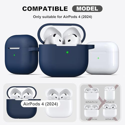 for AirPods 4 Case with Cleaner Kit,Full Protective Soft Skin Silicone Cover with Keychain for AirPods 4 Gen Case for Men Women,Compatible with AirPods 4th Genaration Case 2024,Midnight Blue - color: C Midnight Blue