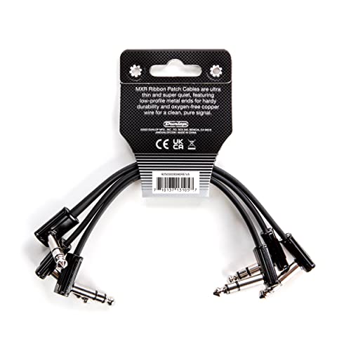 Jim Dunlop (3PDCISTR06), 1/4-Inch Right Angle MXR Ribbon TRS Patch Cable 6 in|15 cm-3 Pack (3PDCISTR06R) - size: 6 inches