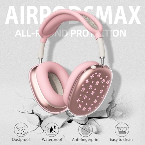 Cute Girls Cherry Bow Clear Case for Airpods Max Headphones Kawaii Pink Soft TPU Ear Cups Cover Anti-Scratch Silicone Ear Pad Protective Case Pretty Headband Cover for Apple Airpods Max - color: Bow cherry 11