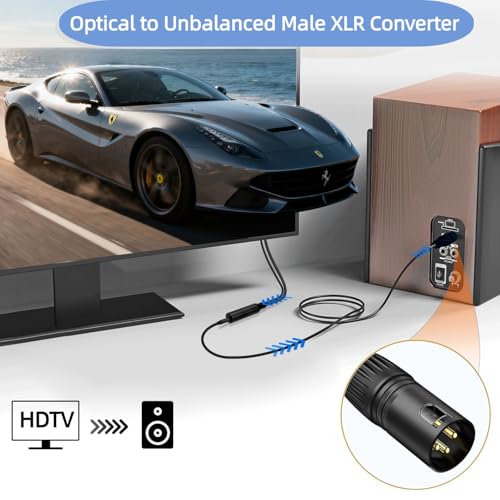 192KHz DAC Optical to XLR Converter,Optical Audio Cable to Unbalanced Male XLR Audio Cord Adapter,Digital to Analog Audio Converter for HDTV DVD Set-top Boxes (O-ptical to XL R Only) Cable - 6.6FT - size: 6.6FT